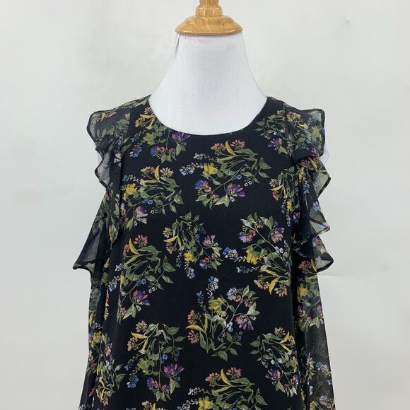 BCBGeneration Cold Shoulder Dress Womens XXS 2XS Floral Ruffle Lined Keyhole - Picture 4 of 15